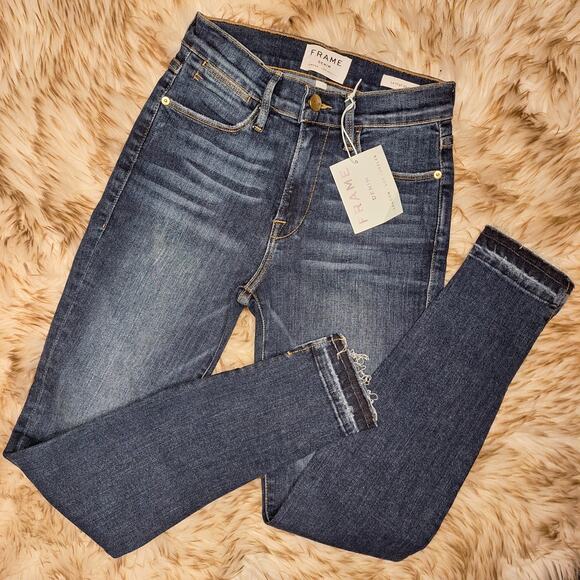 FRAME denim NEW Le High skinny split hem raw edge jeans high-rise stretch 24/0 - Picture 8 of 8
